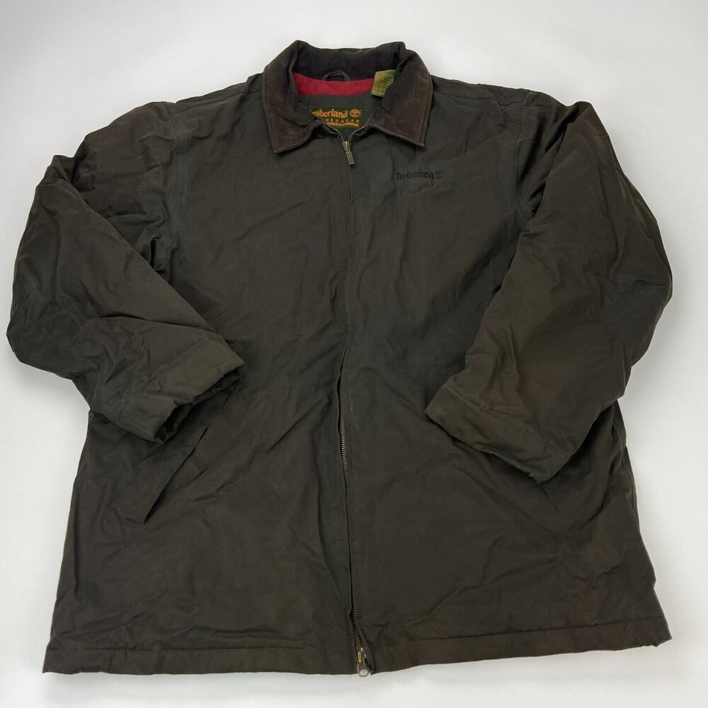 VTG Timberland Weathergear Men's XL Brown Fleece Lined Coat Leather Trim
